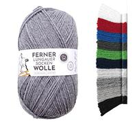 Ferner Wolle Lungauer Sockenwolle 6-fädig grau uni | mit Merinowolle mulesingfrei | Sockengarn 6fädig einfarbig | dicke Strumpfwolle zum Stricken oder Häkeln | 150g 425m (LU6-20 grau meliert)