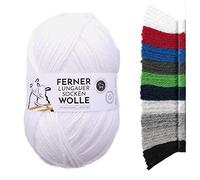 Ferner Wolle Lungauer Sockenwolle 6-fädig uni weiß | mit Merinowolle mulesingfrei | Sockengarn 6fädig einfarbig | dicke Strumpfwolle zum Stricken oder Häkeln | 150g 425m (LU6-01 naturweiß)