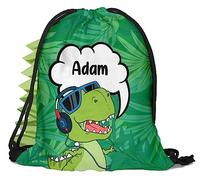Ferocity Kinder Turnbeutel mit Namen Bunte Beutel Fullprint Tasche Gymsac 30 x 40 cm cm Print Bag Fitness Jungen Dino T-Rex mit Grat [010]
