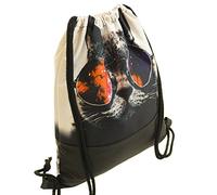 Ferocity Prämie Tasche Turnbeutel Rucksack Sportbeutel Bag Gym-sack Leder glatt schwarz mit Beige Galaxy Sonnenbrille Katze [010]