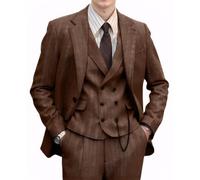 Fesenbo Herrenanzug aus Tweed, Fischgrätenmuster, 3-teilig, formelle Wolljacke, Kleid, Weste, Hose, Hochzeit, Abschlussball, Smoking, Helles Braun, 3XL