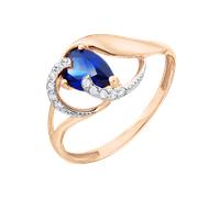 Fesselnder Damenring, Russisches Rotgold 585, mit Saphir HTS - Größe ca. 7x5 mm und 11 Zirkonia 18,5 mm (58)