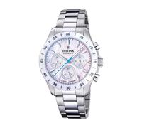 Festina Damenuhr Chronograph F20693/1 Quarz Edelstahl 316L Perlmutt Weiß 10 ATM