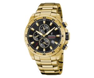 Festina chrono sport quarz goldfarbenem herren uhr mit schwarzem zifferblatt und edelstahl armband one_size Gold