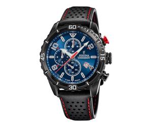 Festina chrono sport quarz schwarzem herren uhr mit blauemzifferblatt und leder armband one_size Schwarz