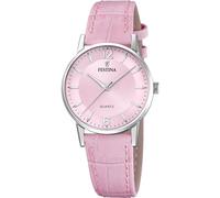 Festina Damenuhr F20691/3 Classics Gehäuse aus Edelstahl 316L, silberfarben, Lederarmband, Rosa, Rosa, Band
