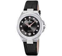 Festina Damenuhr Mademoiselle F20701/5 – Edelstahl 316L, Quarz, Datum, Mineralglas, schwarzes Leder