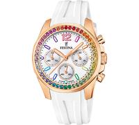 Festina Damen Uhr Analog Kautschuk Weiß - Quarz Chronograph - Mineralglas hochresistent - 10 ATM wasserdicht F20611/2 - Boyfriend Collection