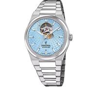 Festina Herrenuhr F20053/5 Swiss Made Automatik Gehäuse aus 316L Edelstahl silber Armband 316L, blau