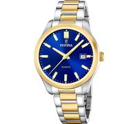 Quarzuhr FESTINA "Classic Steel", silbergoldfarben, blau, Armbanduhren, Herren, Quarzuhr, Armbanduhr, Herrenuhr, Edelstahlarmband, analog, Tag (74096939-0) silbergoldfarben, blau