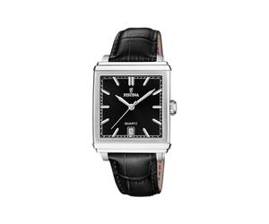 Festina Herren-Armbanduhr F20681/6 On The Square Gehäuse aus grauem Edelstahl, Armband aus schwarzem Leder, Silberfarben, Ohne Edelstein