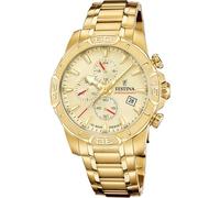 Festina Herren Uhr Analog aus Edelstahl 316L Goldfarben - Quarzwerk - Chronograph - Kalender - Widerstandsfähiges Mineralglas - Wasserdicht bis 10 ATM F20705/2 Timeless Chronograph