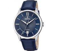 Festina Herren Uhr Analog mit Blauem Lederarmband - Quarzwerk - Kalender - Mineralglas mit hoher Widerstandsfähigkeit - Wasserdicht bis 5 ATM - Elegant F20426/2