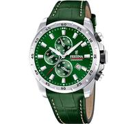 Festina Herren Uhr Analog mit Grünem Lederarmband - Quarzwerk - Chronograph - Kalender - Mineralglas mit hoher Widerstandsfähigkeit - Wasserdicht bis 10 ATM - Elegant F20692/3 Timeless Chronograph