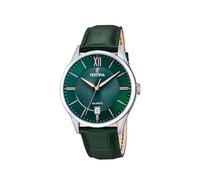 Festina Herren Uhr Analog mit Grünem Lederarmband - Quarzwerk - Kalender - Mineralglas mit hoher Widerstandsfähigkeit - Wasserdicht bis 5 ATM - Elegant und Klassisch F20426/7