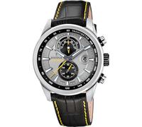 Festina Herrenuhr F20695/4 Timeless Chronograph Gehäuse aus Edelstahl 316L silber Lederband schwarz, grau