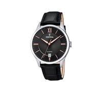 Festina Herren Uhr Analog mit Schwarzem Lederarmband - Quarzwerk - Kalender - Mineralglas mit hoher Widerstandsfähigkeit - Wasserdicht bis 5 ATM - Elegant F20426/6