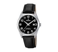 Festina Herren Uhr Analog mit Schwarzem Lederarmband - Quarzwerk - Kalender - Mineralglas mit hoher Widerstandsfähigkeit - Wasserdicht bis 10 ATM - Elegant F20446/3