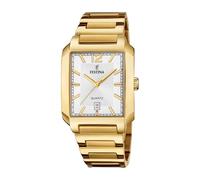 Festina Herrenarmbanduhr F20678/2, Rechteckig Goldfarben, Edelstahl 316L Quarzwerk Kalender 5 ATM