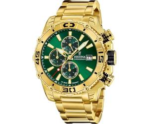 Festina Herrenuhr Analog aus Edelstahl 316l Goldfarben F20492/3 | Quarzwerk, Chronograph, Kalender, Widerstandsfähiges Mineralglas