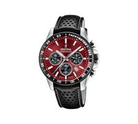 Festina Herrenuhr Chronograph aus Edelstahl und Leder Schwarz | Quarzuhr, Kalender, Widerstandsfähiges Mineralglas, Wasserdicht 10 ATM, F20561/7, Timeless Chronograph