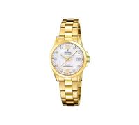 Festina Swiss Made Damen Armbanduhr Edelstahl 316L Gold - Quarzwerk - Kratzfestes Saphirglas - Wasserdicht 10 ATM - Datum F20050/1 Classic Steel
