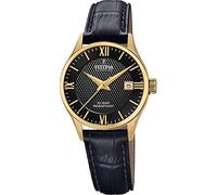 Festina Uhr Für Damen F20011/4 Swiss Made Gold Edelstahl Case SchwarzLeder Band