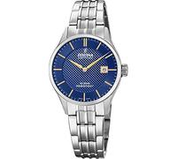 Festina Swiss Made Damenuhr Analog aus Edelstahl 316l Silberfarben | Quarzwerk, Robustes Saphirglas, Wasserdicht 10 ATM, Kalender F20006/3, Classic Steel