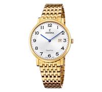 Festina Swiss Made Herrenuhr Analog aus Edelstahl 316l Goldfarben | Quarzwerk, Kalender, Widerstandsfähiges Saphirglas, Wasserdicht 5 ATM F20020/4 Classic Steel