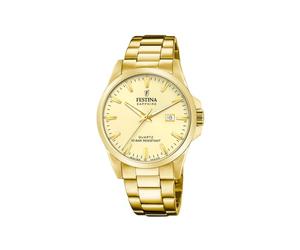 Festina Swiss Made Herrenuhr Analog aus Edelstahl 316l Goldfarben | Quarzwerk, Kalender, Widerstandsfähiges Saphirglas, Wasserdicht 10 ATM F20044/4 Classic Steel
