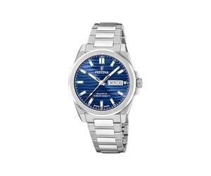 Festina Swiss Made Herrenuhr Analog aus Edelstahl 316l Silberfarben | Quarzwerk, Kalender, Robustes Saphirglas, Wasserdicht 10 ATM F20073/3 Classic Steel