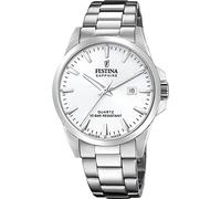 Festina Swiss Made Herrenuhr Analog aus Edelstahl 316l Silberfarben | Quarzwerk, Kalender, Widerstandsfähiges Saphirglas, Wasserdicht 10 ATM F20024/2 Classic Steel