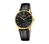 Festina Herrenuhr Swiss Made F20016/3 – Leder schwarz, Quarz, Saphirglas, 5ATM – schwarz/gold