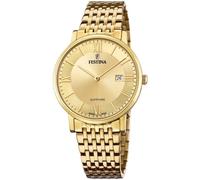 Festina Swiss Made Herrenuhr Analog Edelstahl 316L Gold - Quarz Datum - Saphirglas, Wasserdicht 5 ATM - F20020/2 Classic Steel
