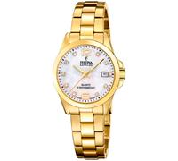 Festina Damenuhr F20050/1 Swiss Made Quarz Saphirglas 10 ATM Perlmutt Goldfarben