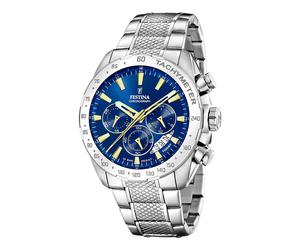 Festina timeless chrono quarz silberfarbenem herren uhr mit blauemzifferblatt und edelstahl armband one_size Silber