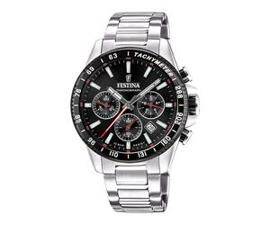 Festina timeless chrono quarz silberfarbenem herren uhr mit schwarzem zifferblatt und edelstahl armband one_size Silber