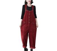 Festival Outfit Damen, Hosenanzug Damen Festlich Hochzeit Buisnesskleidung Frauen Frauen Vintage Corduroy Einfarbig Ärmellose Jumpsuit Mit Taschen Hosenanzug Große Größen Sport Overall Damen(Wein,M)