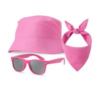 Festivalking Sonnenschutz Set aus Hut, Brille & Bandana - Baumwolle, Unisex Festival Look, Sonnenhut, Fischerhut, Sonnenbrille Damen Herren (DE/NL/SE/PL, Alphanumerisch, Einheitsgröße, Rosa)