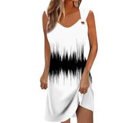 Festkleider Für Damen Schöne Damenkleider a Linie Sommerkleidung Damen Große Größen Kleid Knielang Damen Festlich Blumendruck Damen Kleider Ab 50 Jahren Leichte Strandkleider Lang(3-White,XXL)