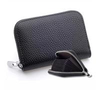 Festland DESIGN® Damen Geldbörse Portemonnaie Kreditkartenetui aus Leder mit RFID-Schutz kleines Kartenetui 12 Fächer Slim Wallet Card Holder Schwarz
