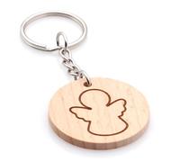 Festland DESIGN® Schlüsselanhänger Holz rund mit Gravur Schutzengel als Glücksbringer Taufe Prüfung Geschenk für Freunde Familie Partner Schlüssel Anhänger