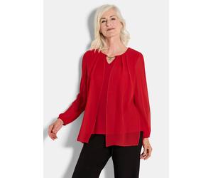 Festliche Bluse mit Chiffonüberwurf und Schmuckelement rot 40