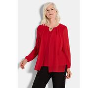 Festliche Bluse mit Chiffonüberwurf und Schmuckelement rot 48