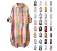 Festliche Blusen Damen Locker Kariertes Hemd Karierte Bluse Damen Streifenbluse Kariertes T-Shirts & Blusen Für Frauen Blouse Große Größen Damen Oberteile Leinenbluse Button Down Bluse(2-Yellow,4XL)