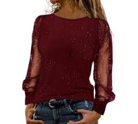 Festliche Blusen Damen Schwarz Elegant Sexy Silvester Outfit Pailletten Oberteil Modern Casual mit Glitzer Glitzer Shirt Glitzer Oberteile Herbst Winter Große Größen Langarm Tunika Festliche Blusen
