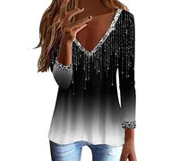 Festliche Blusen Damen - Tunika Damen Elegant Pailletten Oberteil Festlich Party Bluse Glitzer Shirt Langarm Tunika Lässig Rundhals Glitzer Oberteile Langarmshirt Große Größen Glitzertop Blusenshirt