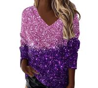 Festliche Blusen Damen, Weiß Elegant Sexy Silvester Outfit Pailletten Oberteil Modern Casual mit Glitzer Glitzer Shirt Glitzer Oberteile Herbst Winter Große Größen Langarm Tunika Festliche Blusen