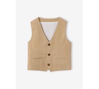 Festliche Jungen Weste aus Baumwoll-Leinen-Mix beige Gr. 140 von Vertbaudet