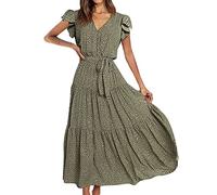 Festliche Kleider für Damen Geschenke für Frauen Wickel Swing Kurze Rüschenärmel Boho Kleid Ärmellos Plissiertes Mini Knielang Strand Trägerkleid Ärmellose Spaghettiträger Satin Kleid Strand Mid